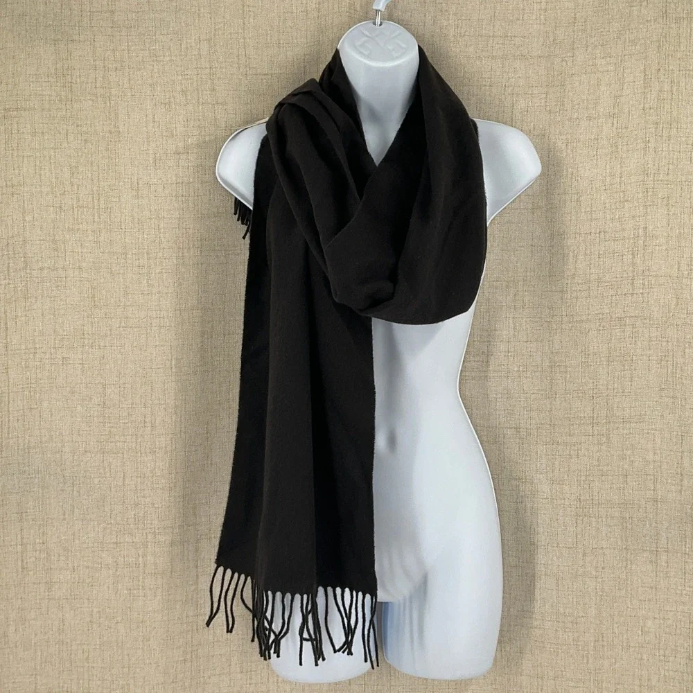 J.Crew 100% Cashmere Scarf‎ Black Fringe Trim New With Tags Wrap NEW